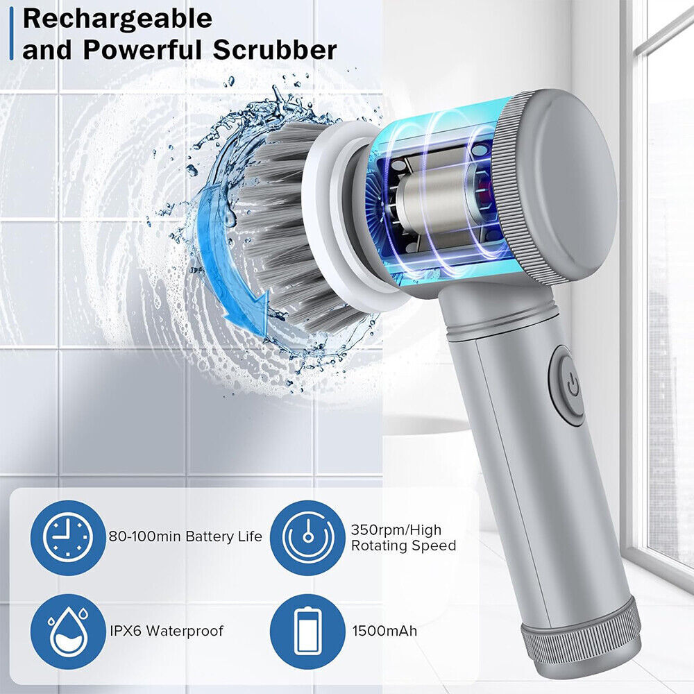 Cordless Spin Scrubber Electric Cleaning Brush with Multiple Brush Heads for Bathroom, Tile, Kitchen & Floor Deep Cleaning